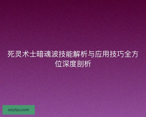 死灵术士暗魂波技能解析与应用技巧全方位深度剖析